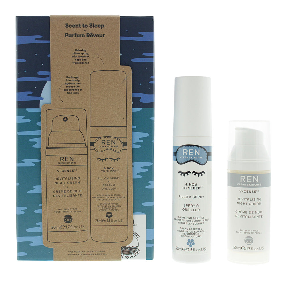 Ren Scent To Sleep Gift Set 75ml & Now To Sleep Pillow Spray + 50ml V-Cense Revitalising Night Cream