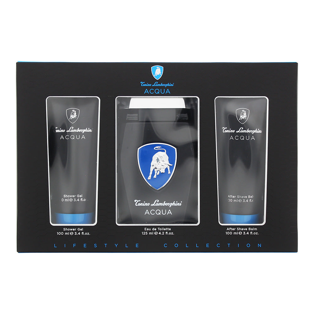 Lamborghini Acqua Gift Set 125ml EDT + 100ml Shower Gel + 100ml Aftershave Balm